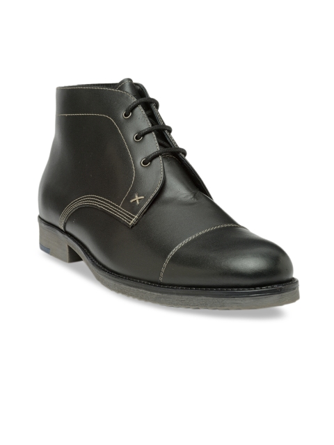 

Teakwood Leathers Men Black Solid Leather Mid-Top Flat Boots
