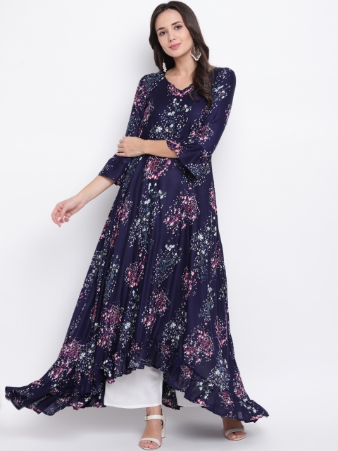 

Vastrachowk Women Navy Blue & Pink Printed A-Line Kurta