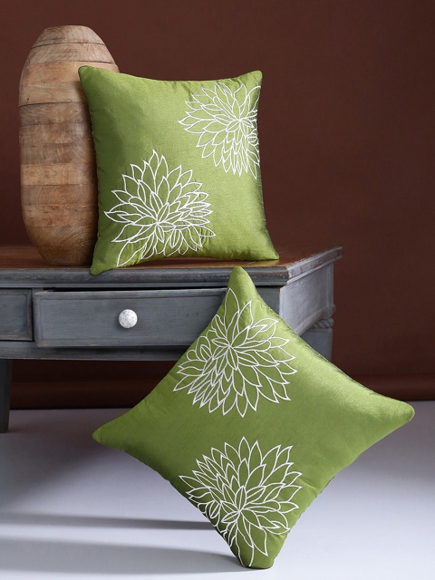 

Alina decor Green & Grey Set of 2 Solid Square Cushion Covers