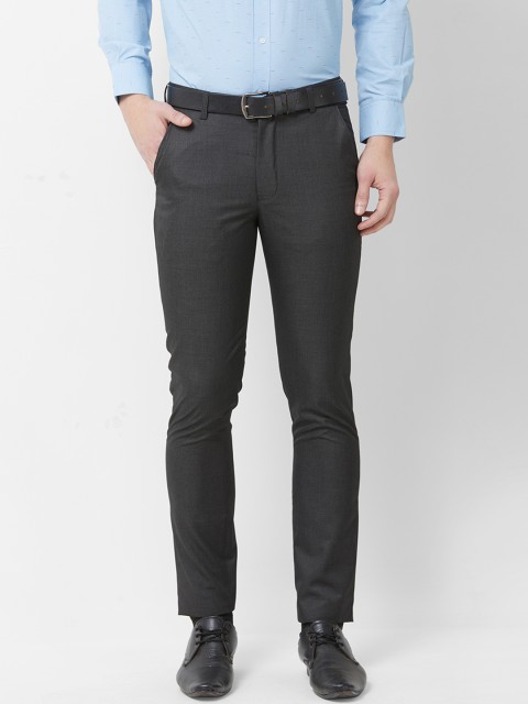 

Solemio Men Charcoal Regular Fit Solid Formal Trousers
