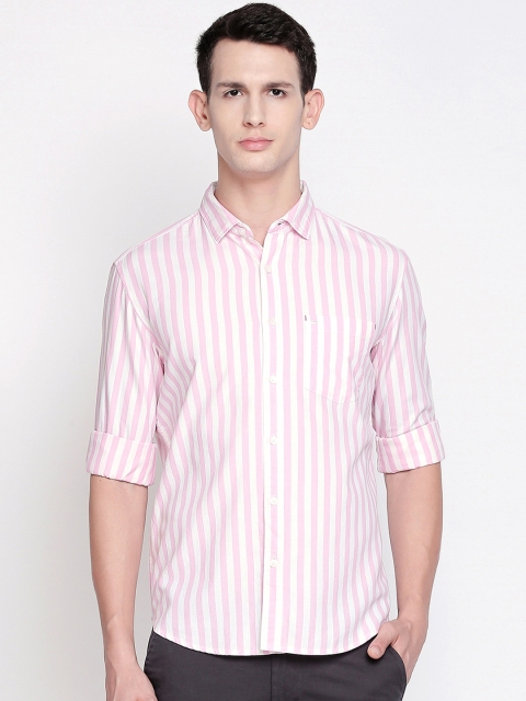 

Basics Men Pink & White Slim Fit Striped Casual Shirt