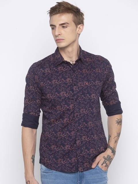 

Globus Men Navy Blue & Mauve Regular Fit Printed Casual Shirt