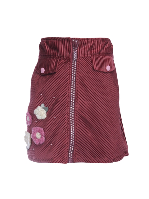 

CUTECUMBER Girls Maroon Solid A-Line Velvet Skirt