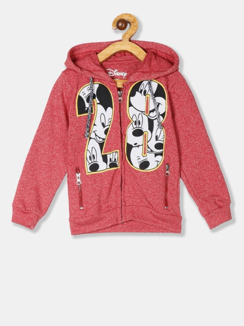 

Colt Boys Red Mickey Mouse Self Design Hooded Sweatshirt