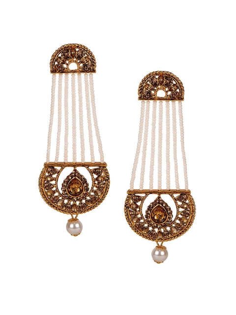 

ANIKAS CREATION Gold-Plated & White Contemporary Drop Earrings