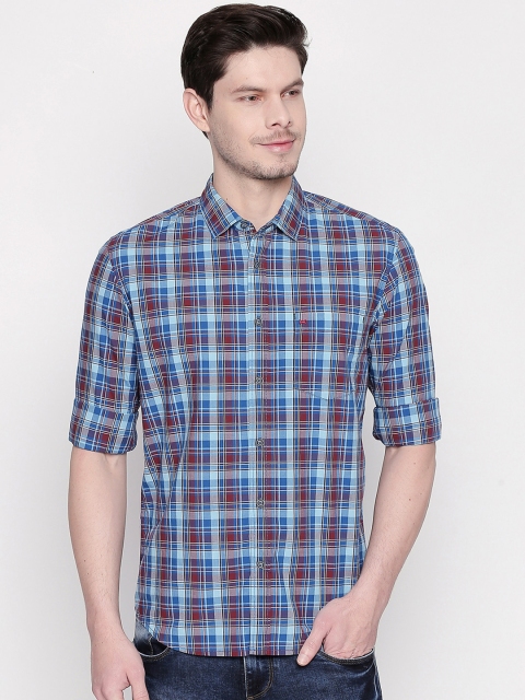 

Basics Men Blue & Maroon Slim Fit Checked Casual Shirt