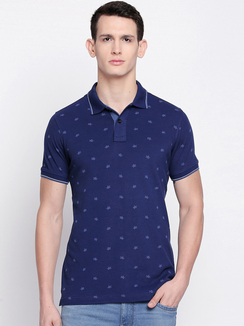 

Basics Men Navy Blue Printed Polo Collar T-shirt