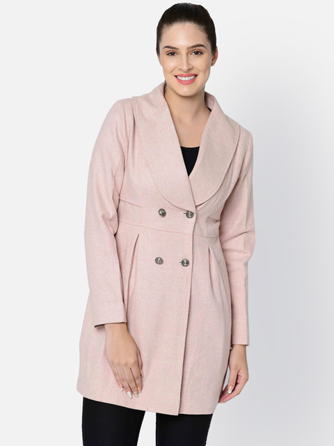 

Owncraft Women Pink Solid Woolen Overcoat