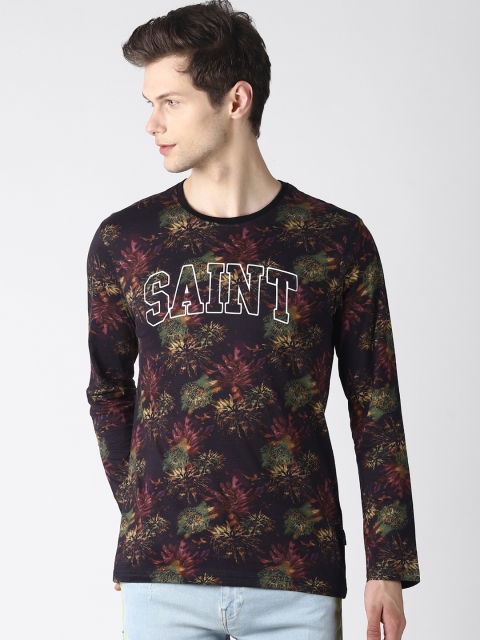 

Blue Saint Men Black & Maroon Printed Round Neck T-shirt