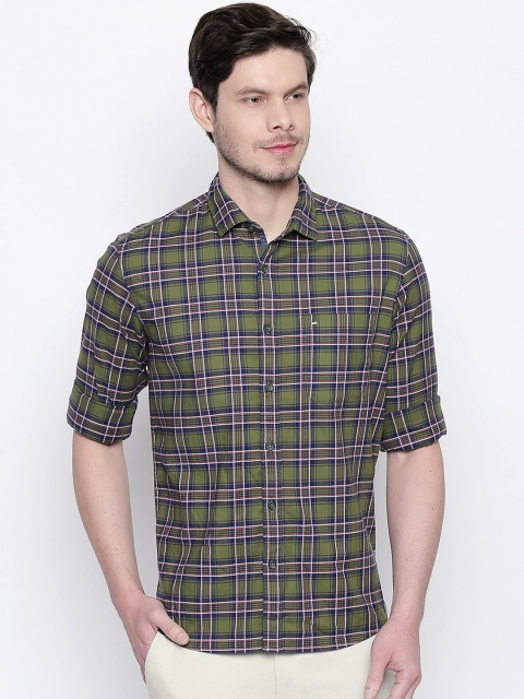 

Basics Men Green & Navy Blue Slim Fit Checked Casual Shirt