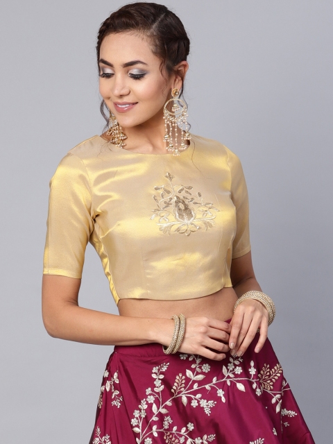 

Juniper Women Gold-Toned Zari Embroidered Satin Saree Blouse