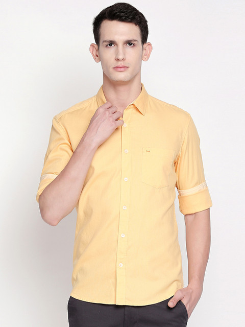 

Basics Men Yellow Solid Slim Fit Casual Shirt