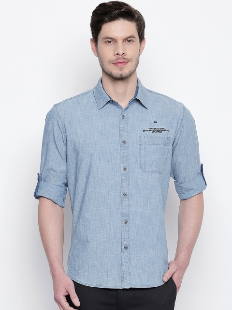 

Basics Men Blue Slim Fit Solid Casual Shirt