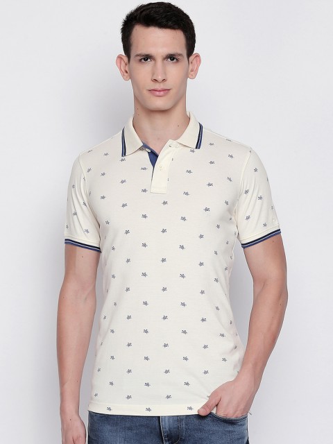

Basics Men Off-White Printed Polo Collar T-shirt