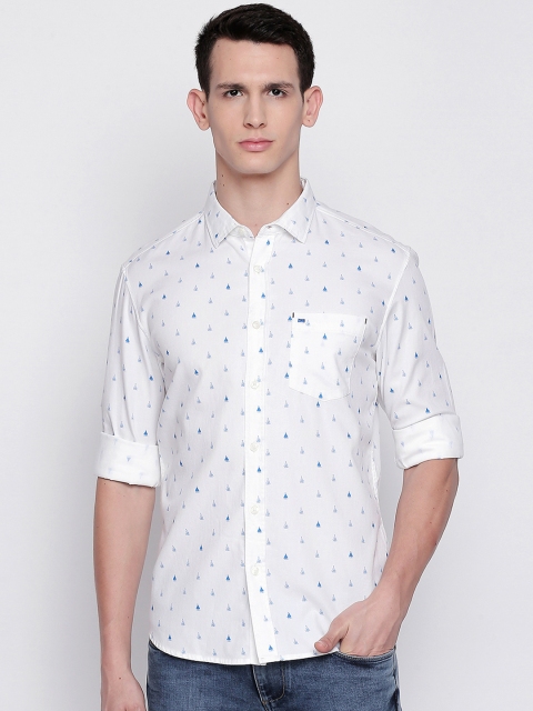 

Basics Men White Printed Slim Fit Casual Shirt