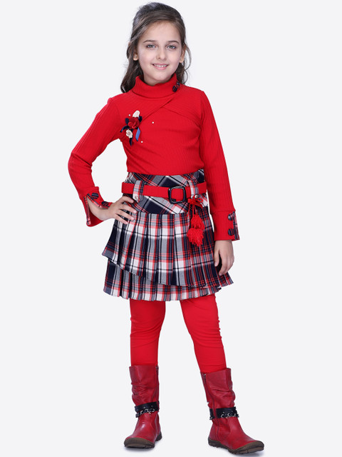 

CUTECUMBER Girls Red Self Design Winter Top