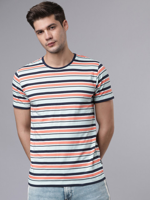 

LOCOMOTIVE Men Blue Striped Round Neck T-shirt