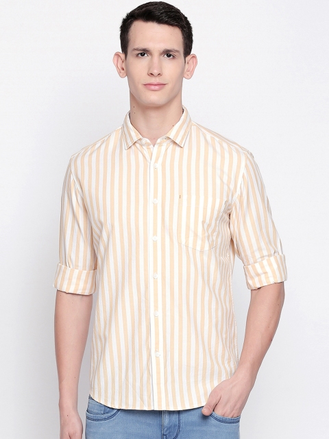 

Basics Men Yellow & White Slim Fit Striped Casual Shirt