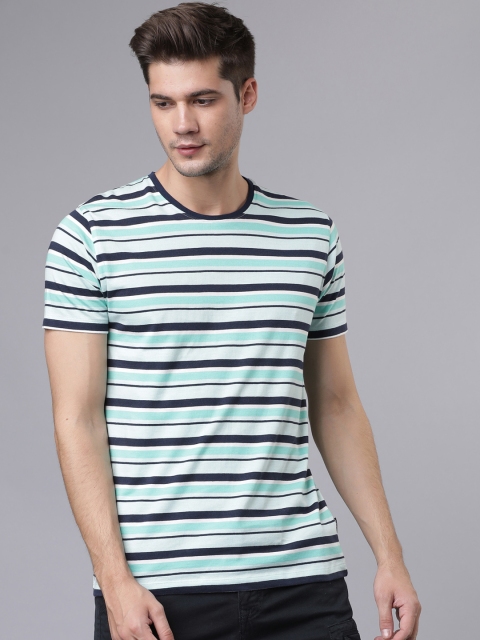 

LOCOMOTIVE Men White Striped Round Neck T-shirt