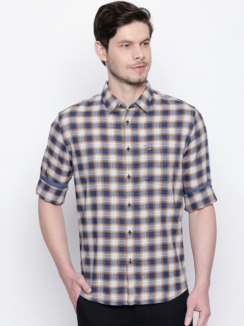 

Basics Men Blue & White Slim Fit Checked Casual Shirt