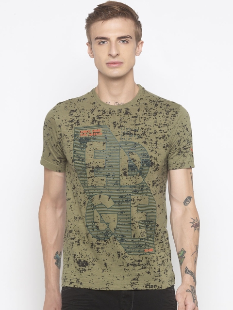 

Globus Men Olive Green Slim Fit Printed Round Neck T-shirt