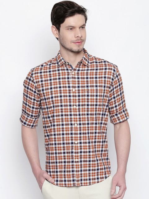 

Basics Men Off-White & Brown Checked Slim Fit Casual Shirt