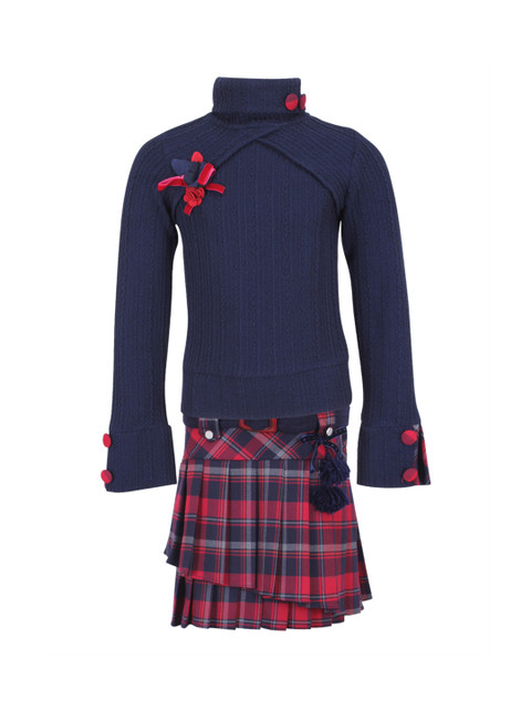 

CUTECUMBER Girls Navy Blue & Red Solid Top with Skirt