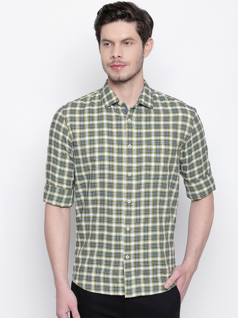 

Basics Men Green Slim Fit Checked Casual Shirt