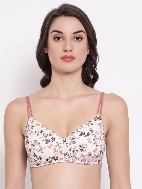 

Clovia White & Pink Printed Non-Wired Cotton Padded Multiway Tshirt Bra BR1957P18