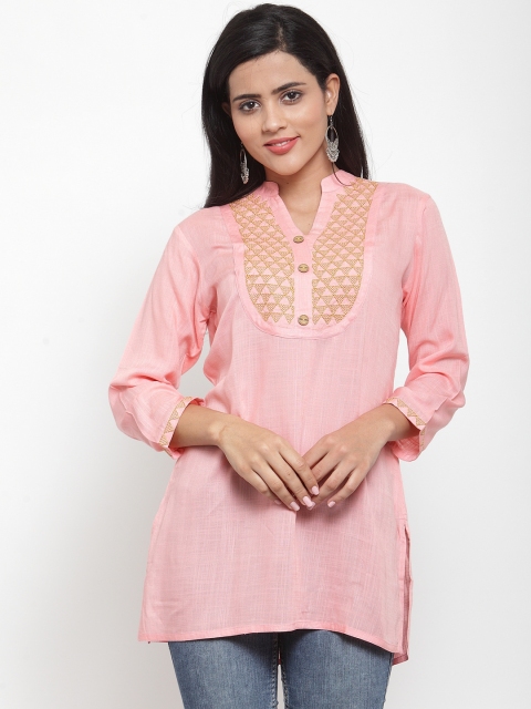 

Kiaasa Women Pink Mandarin Full Sleeve Embroidered Top