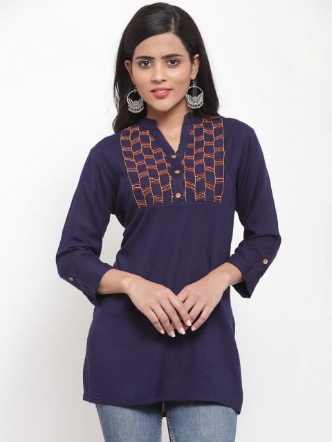 

Kiaasa Navy Blue & Yellow Embroidered Tunic