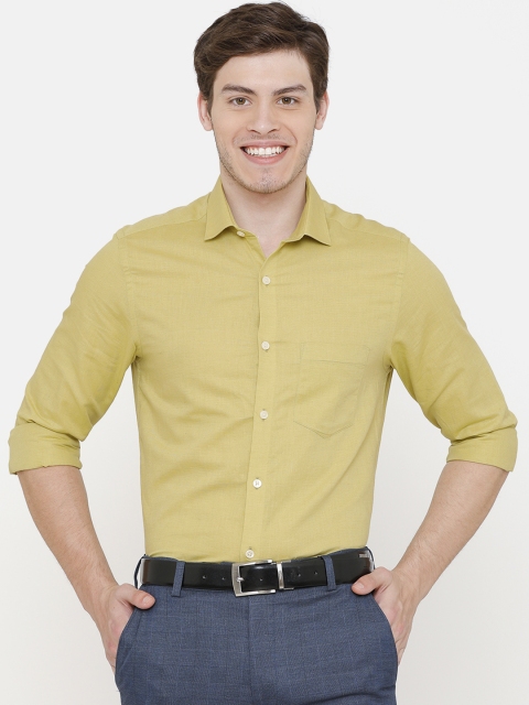 

CAVALLO by Linen Club Men Cotton Linen Mustard Yellow Regular Fit Solid Formal Shirt