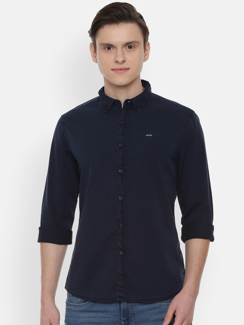 

People Men Navy Blue Regular Fit Solid Casual Shirt