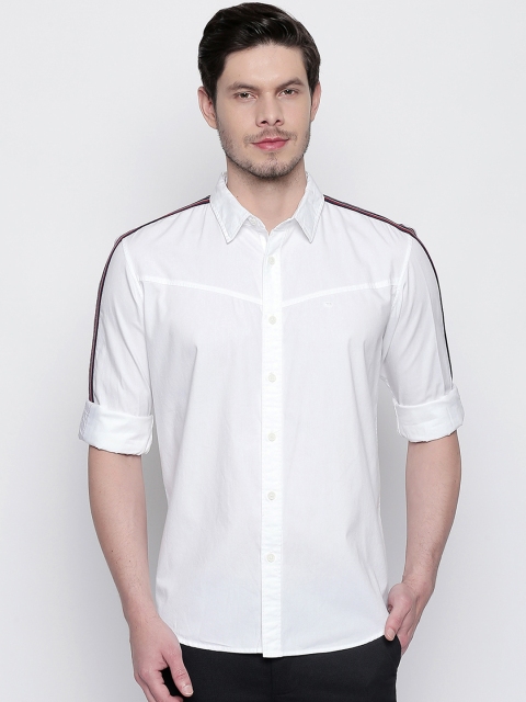 

Basics Men White Solid Slim Fit Casual Shirt