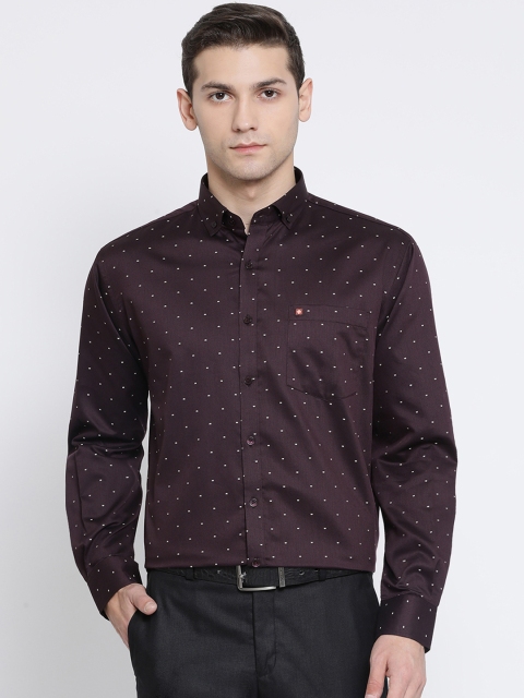 

SWISS MILITARY Men Burgundy & White Slim Fit Self Design Formal Shirt