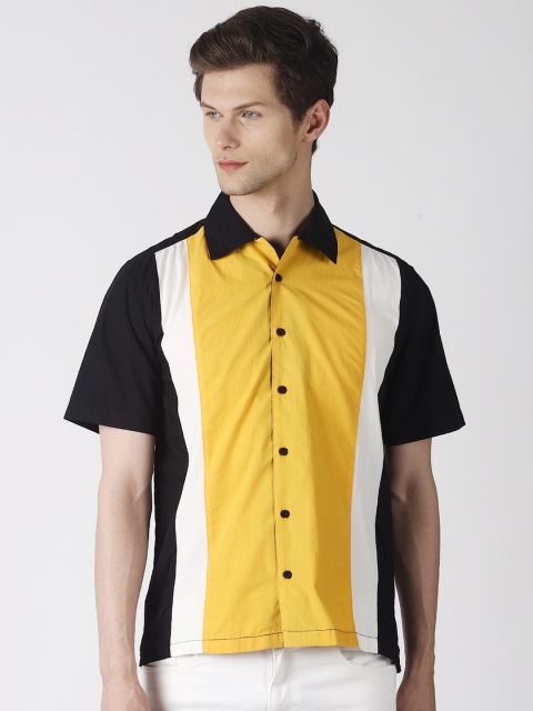 

Blue Saint Men Black & Yellow Regular Fit Colourblocked Casual Shirt