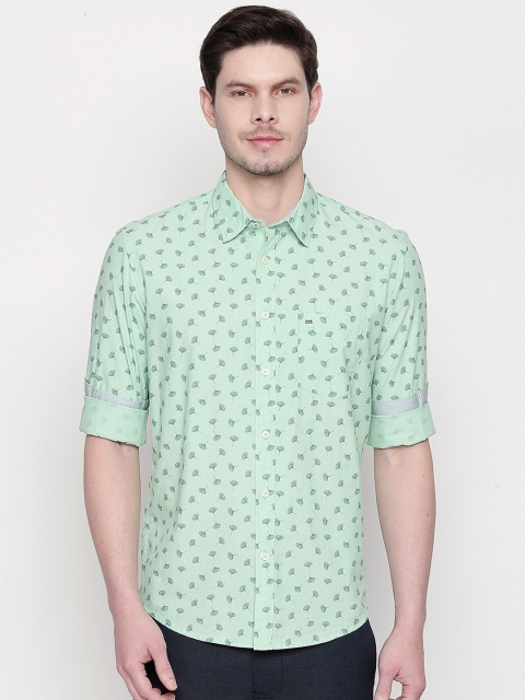 

Basics Men Sea Green Slim Fit Printed Casual Shirt