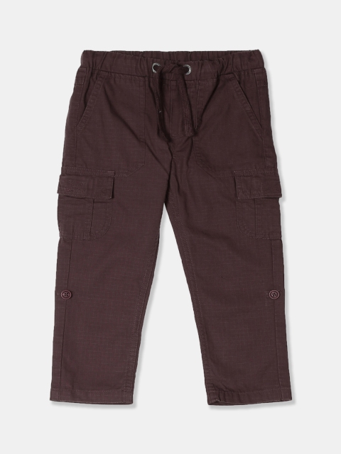 Cherokee Boys Brown Regular Fit Solid Knitted Cargos