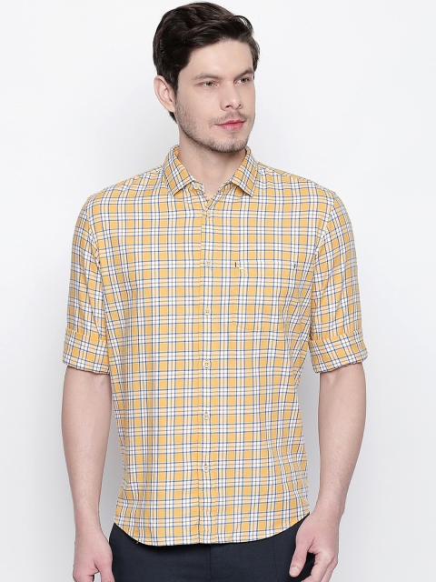 

Basics Men Yellow & White Checked Slim Fit Casual Shirt