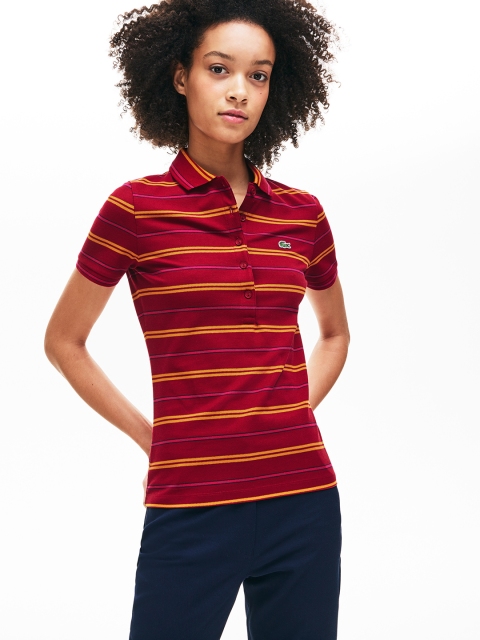 

Lacoste Women Red & Yellow Striped Polo Collar Slim Fit T-shirt