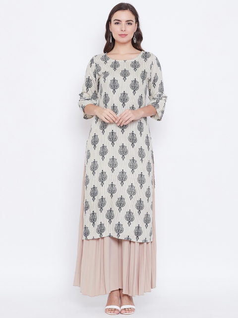 

rangeelo rajasthan Women Beige & Black Printed Straight Kurta