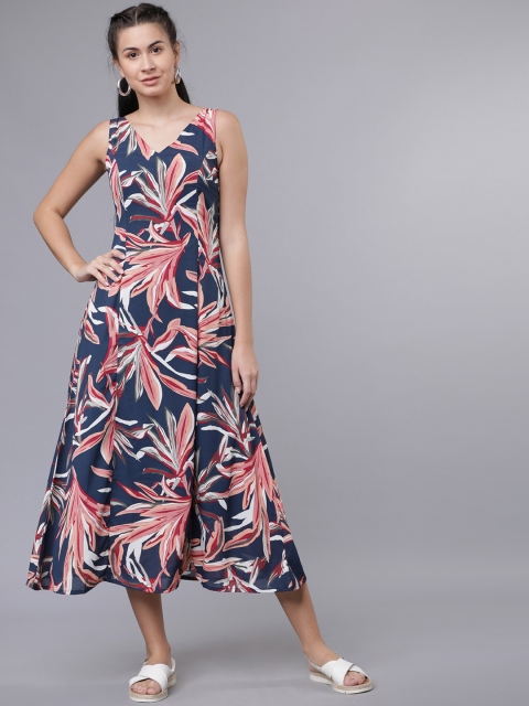 

Tokyo Talkies Women Navy Blue Printed Fit and Flare Dress