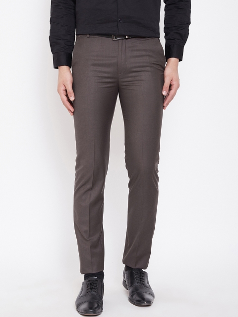 

Canary London Men Coffee Brown Smart Slim Fit Solid Formal Trousers