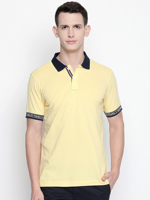 

Basics Men Yellow Solid Polo Collar T-shirt