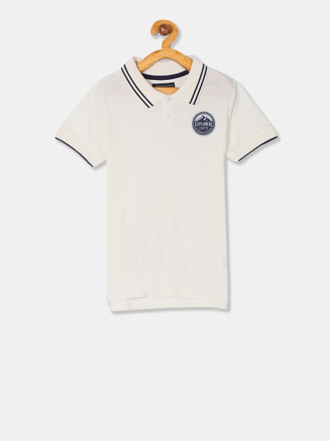 

Cherokee Boys Cream-Coloured Solid Polo Collar T-shirt