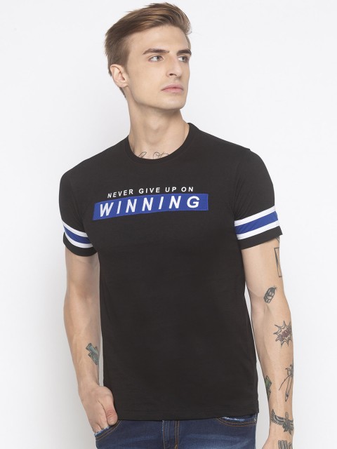 

Globus Men Black Slim Fit Printed Round Neck T-shirt