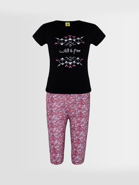 

Punkster Girls Black & Mauve Printed Night suit