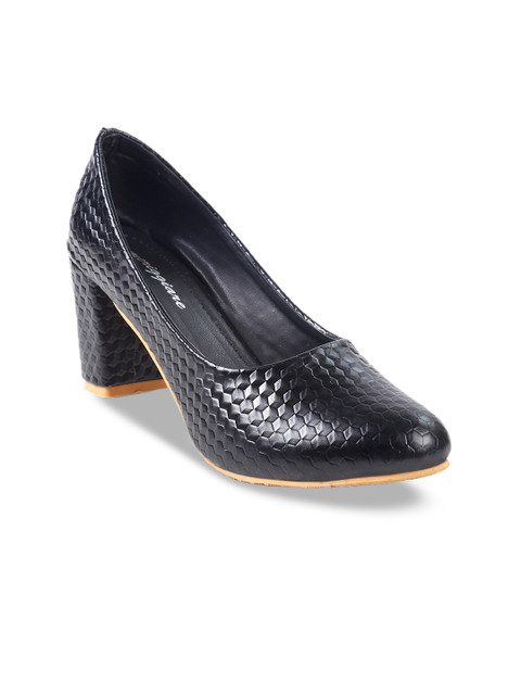 

meriggiare Women Black Snake Skin Textured Block Heels