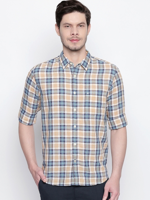 

Basics Men Yellow & Blue Checked Slim Fit Casual Shirt