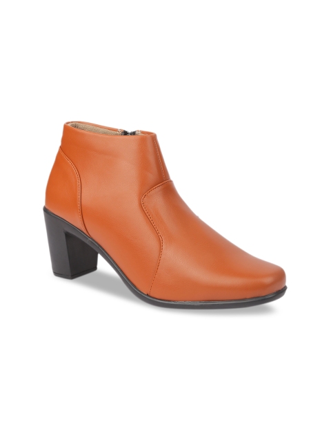 Women Tan Brown Solid Heeled Boots